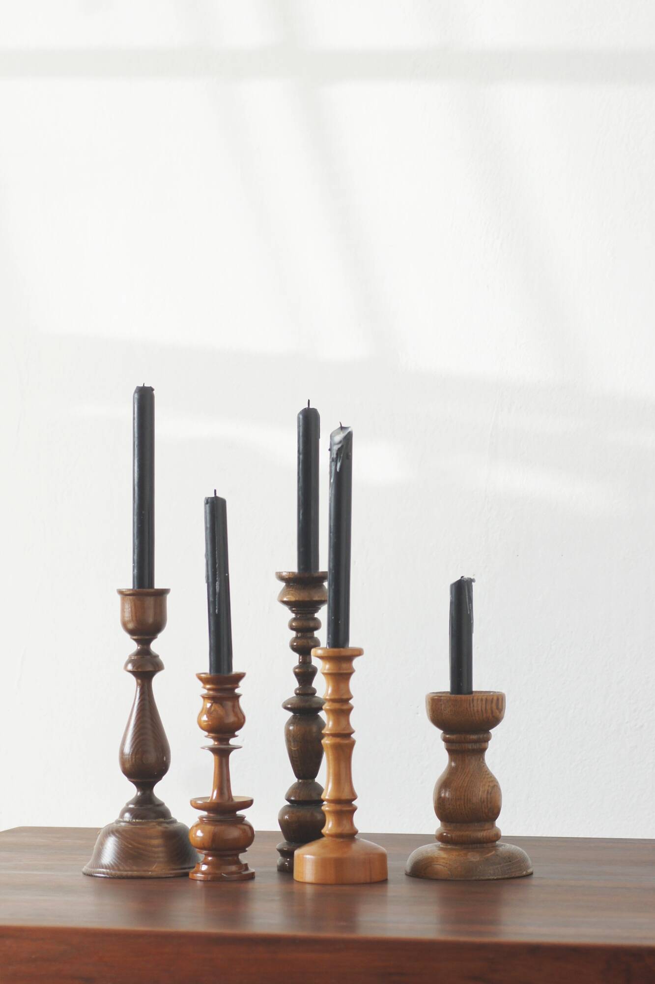 Scandinavian Wooden Candleholders, Set of 5