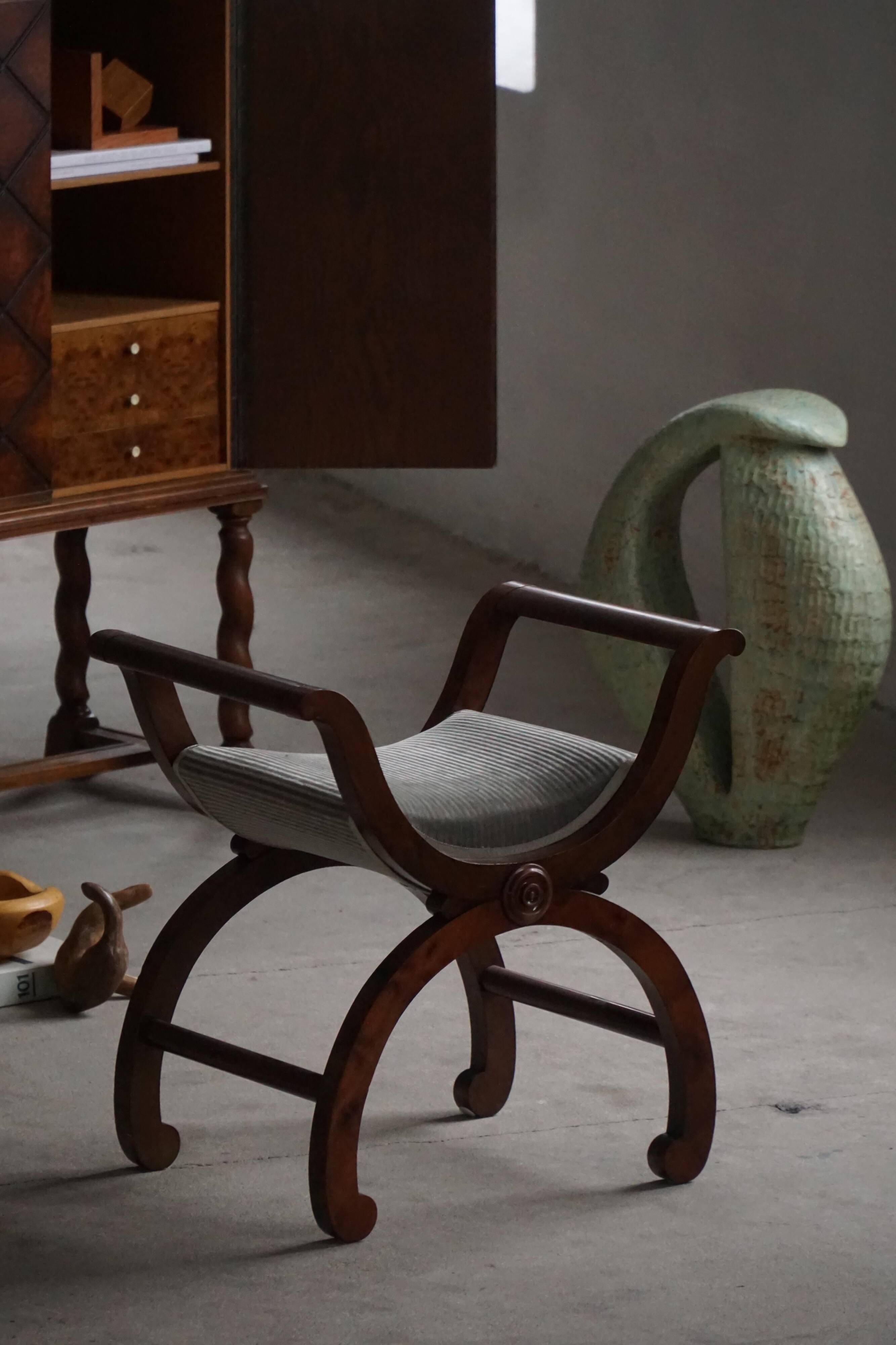 Empire-style Danish piano chair/stool with velvet seat, early 1900s.