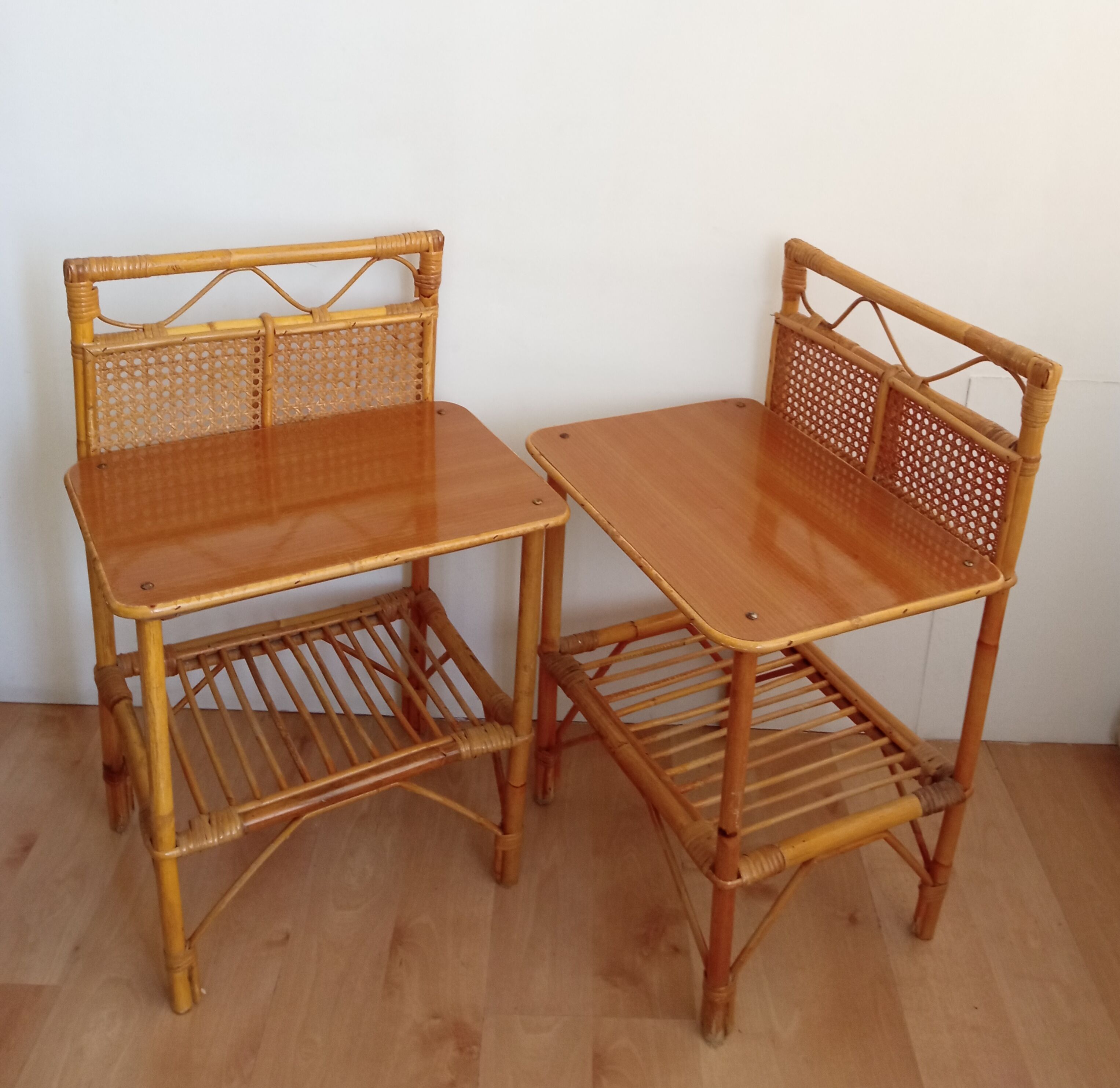 Vintage bamboo bedside pair