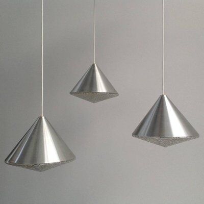 Set of 3 mid-century glass cone-shaped chandeliers, 1970s
