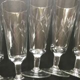 Set of 10 chiseled crystal champagne flutes