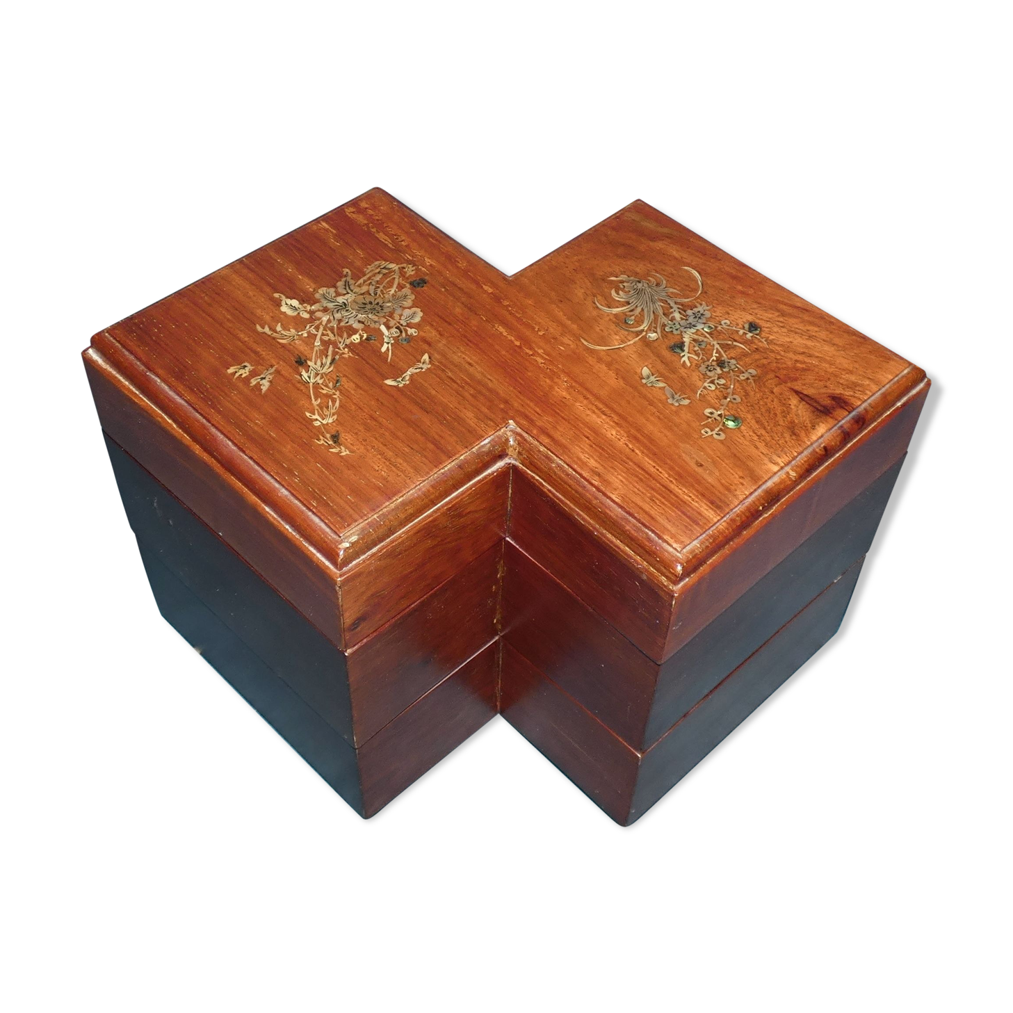 Exotic wood box double square shape