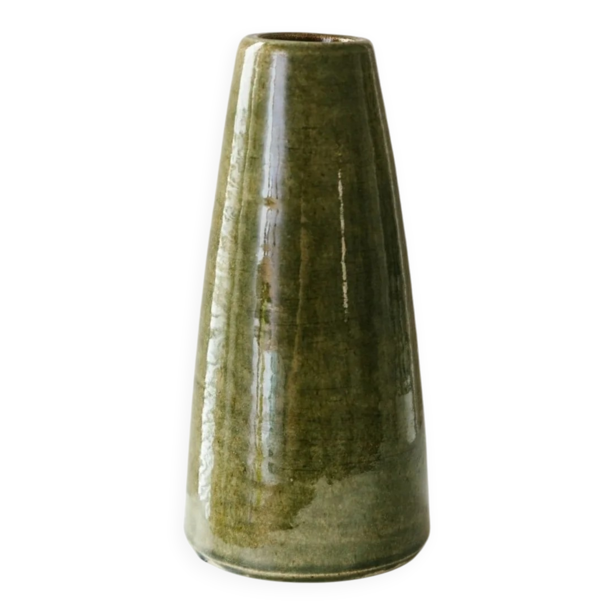 Olive Green Ceramic Vase by VEB Coswig Keramik – East German Mid-Century 70s