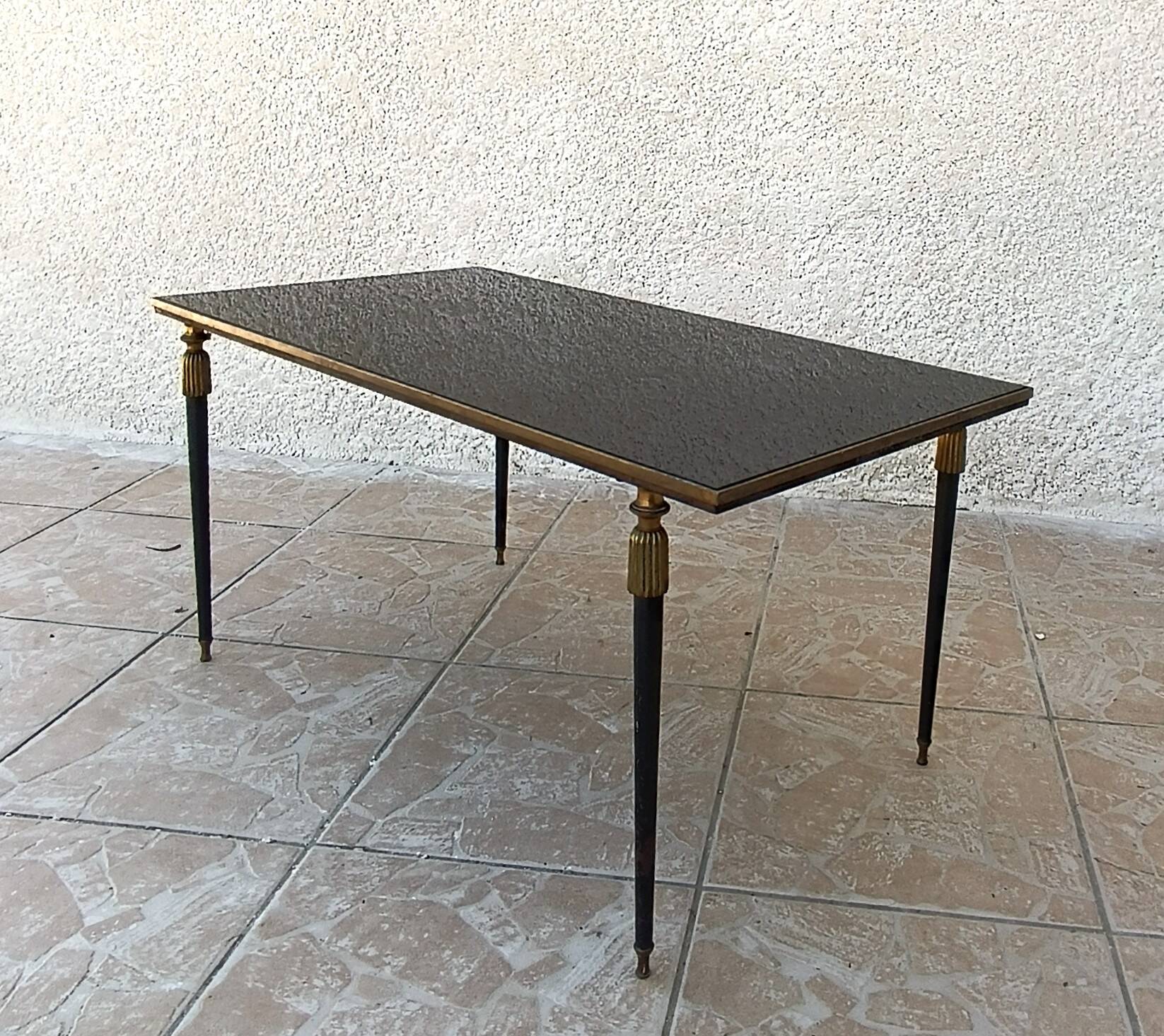 1960s metal and smoked glass coffee table