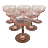 Champagne glass in pink glass with floral engraving