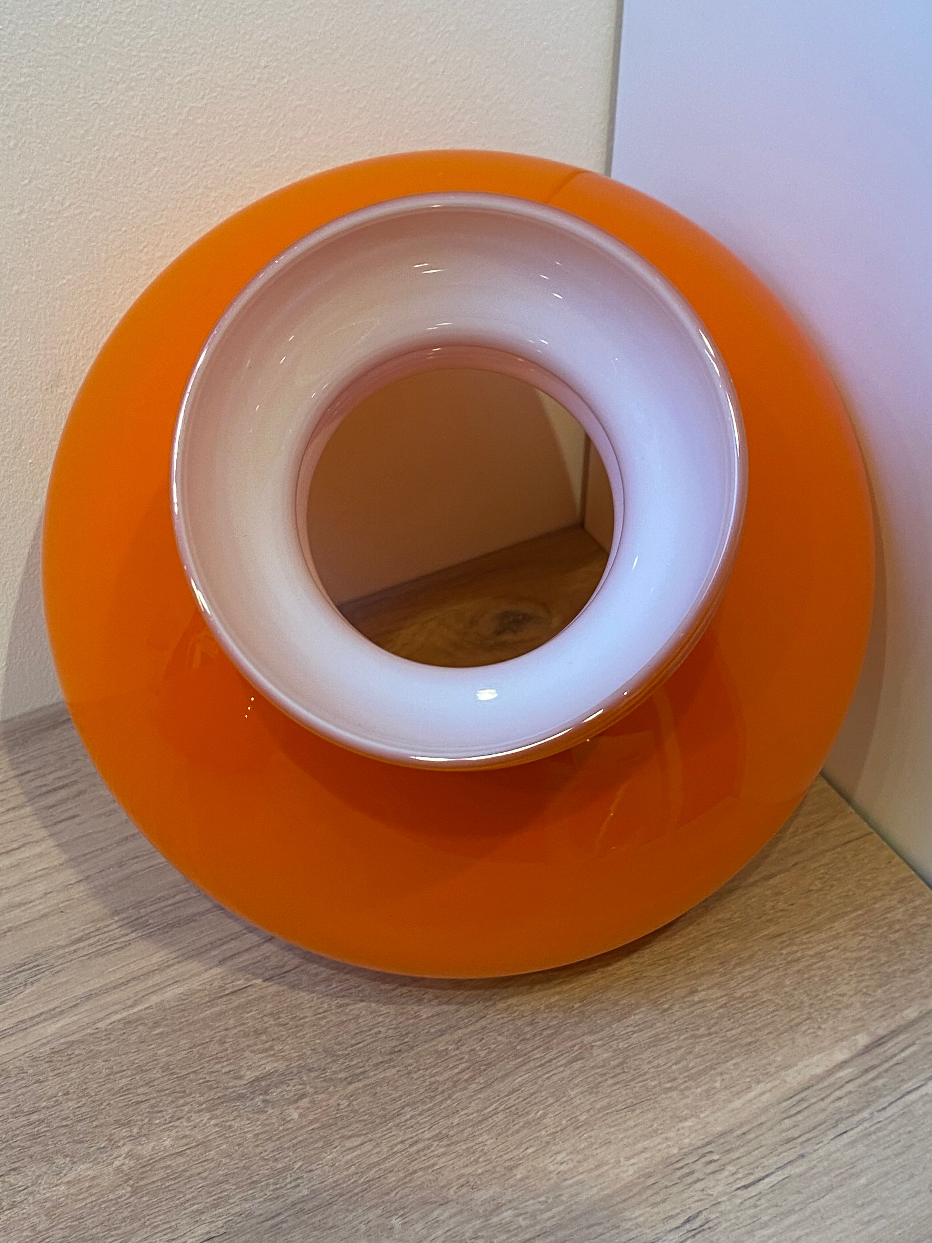 Duo d'abat jour en verre opalin orange vintage