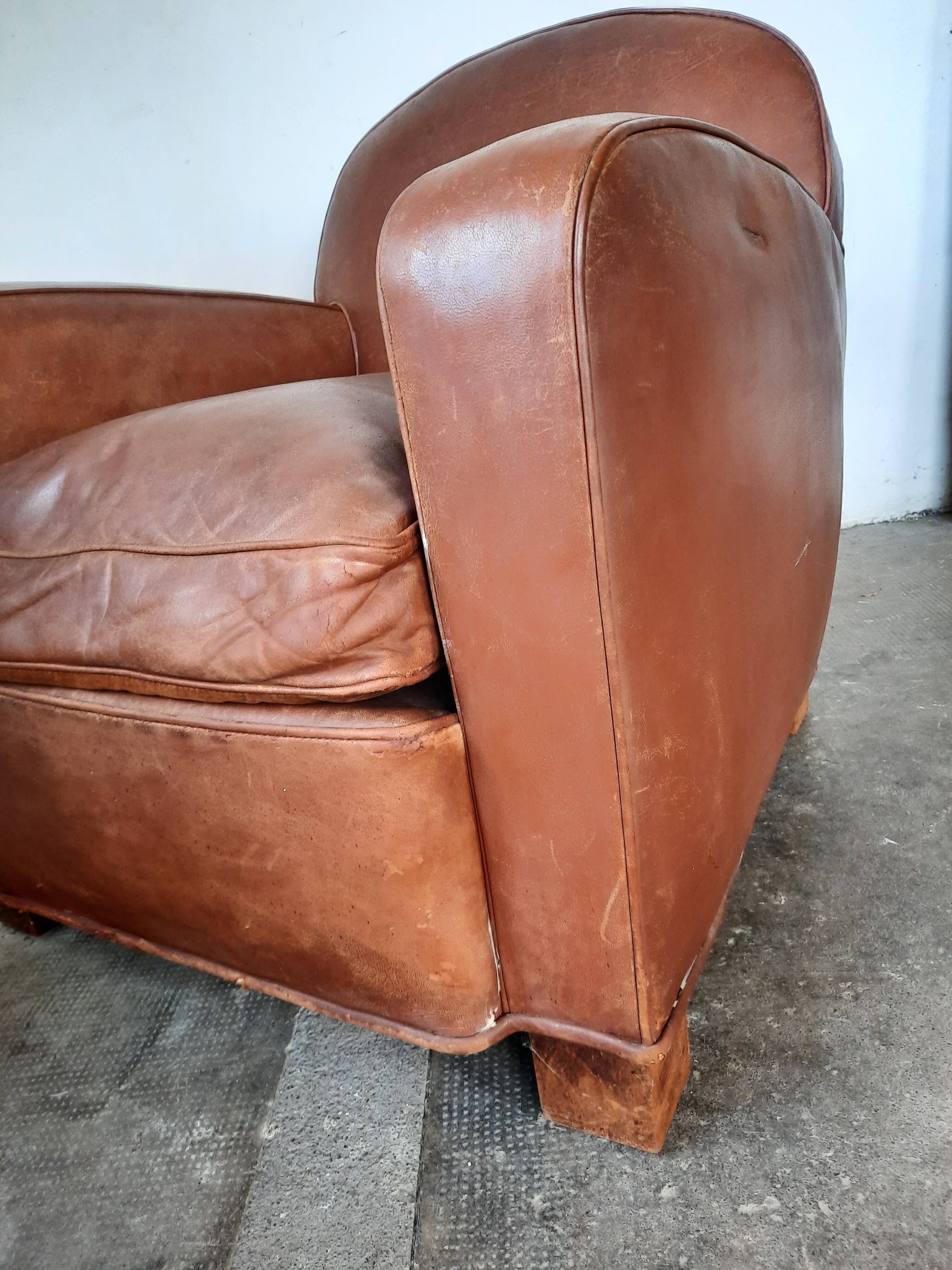 Leather club armchair, art deco