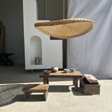 Rattan suspension or shade in the shape of a braided undulating circular tray d:80