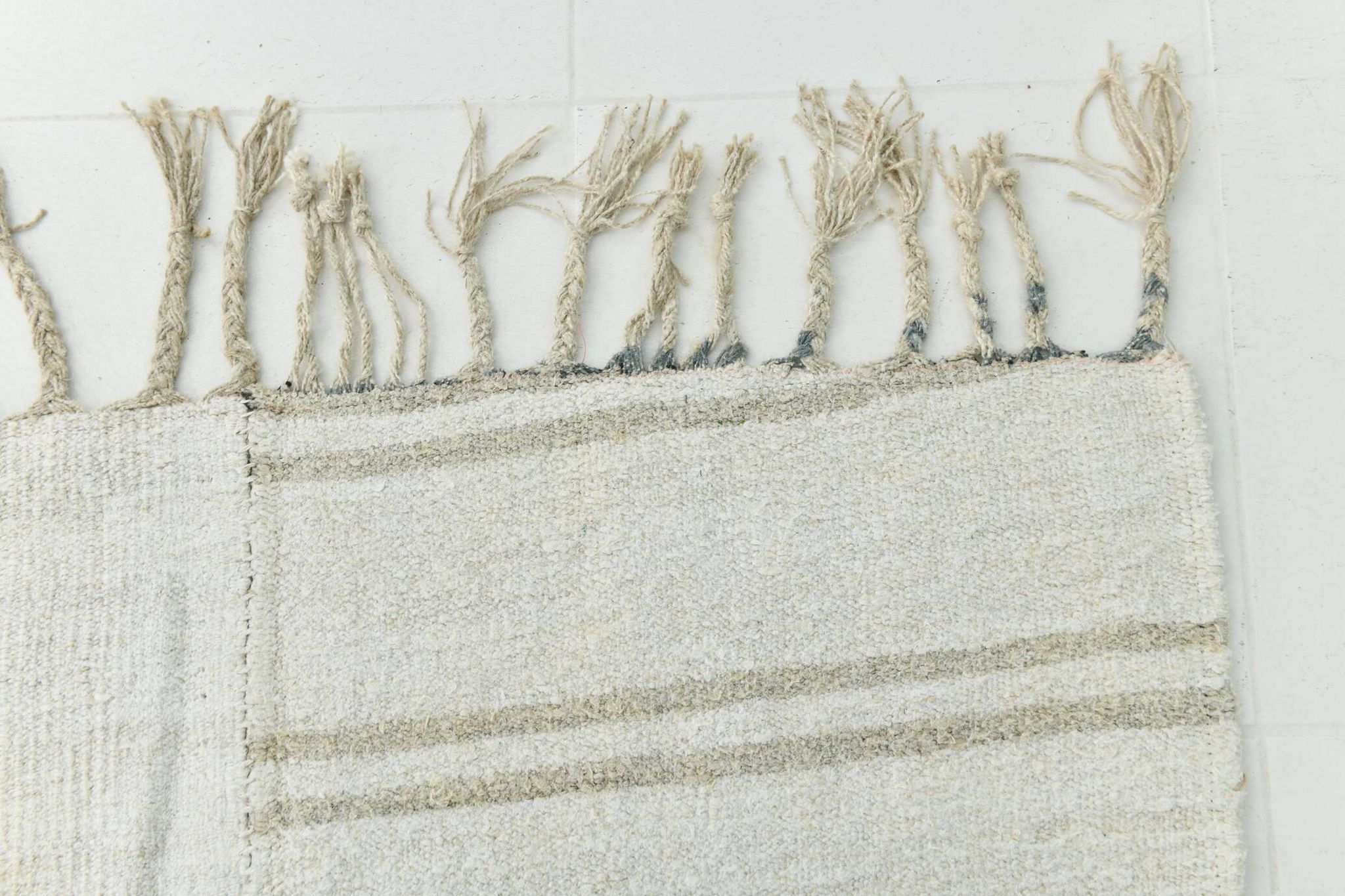 Kilim Turc Écru à Rayures, Style Scandinave, Salon et Chambre, 176x252Cm