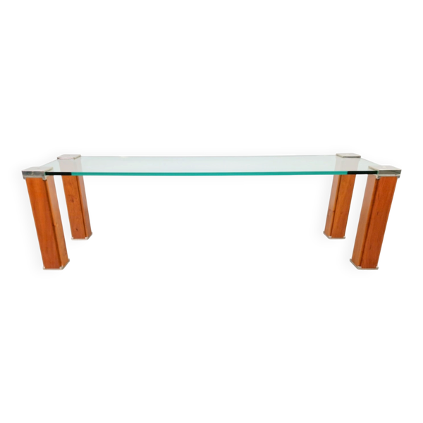 Table d'appoint en cerisier et verre Pioneer T66 de Peter Ghyczy, années 1980.