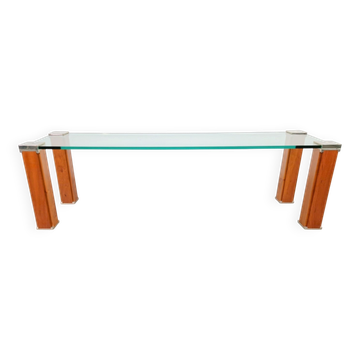 Table d'appoint en cerisier et verre Pioneer T66 de Peter Ghyczy, années 1980.