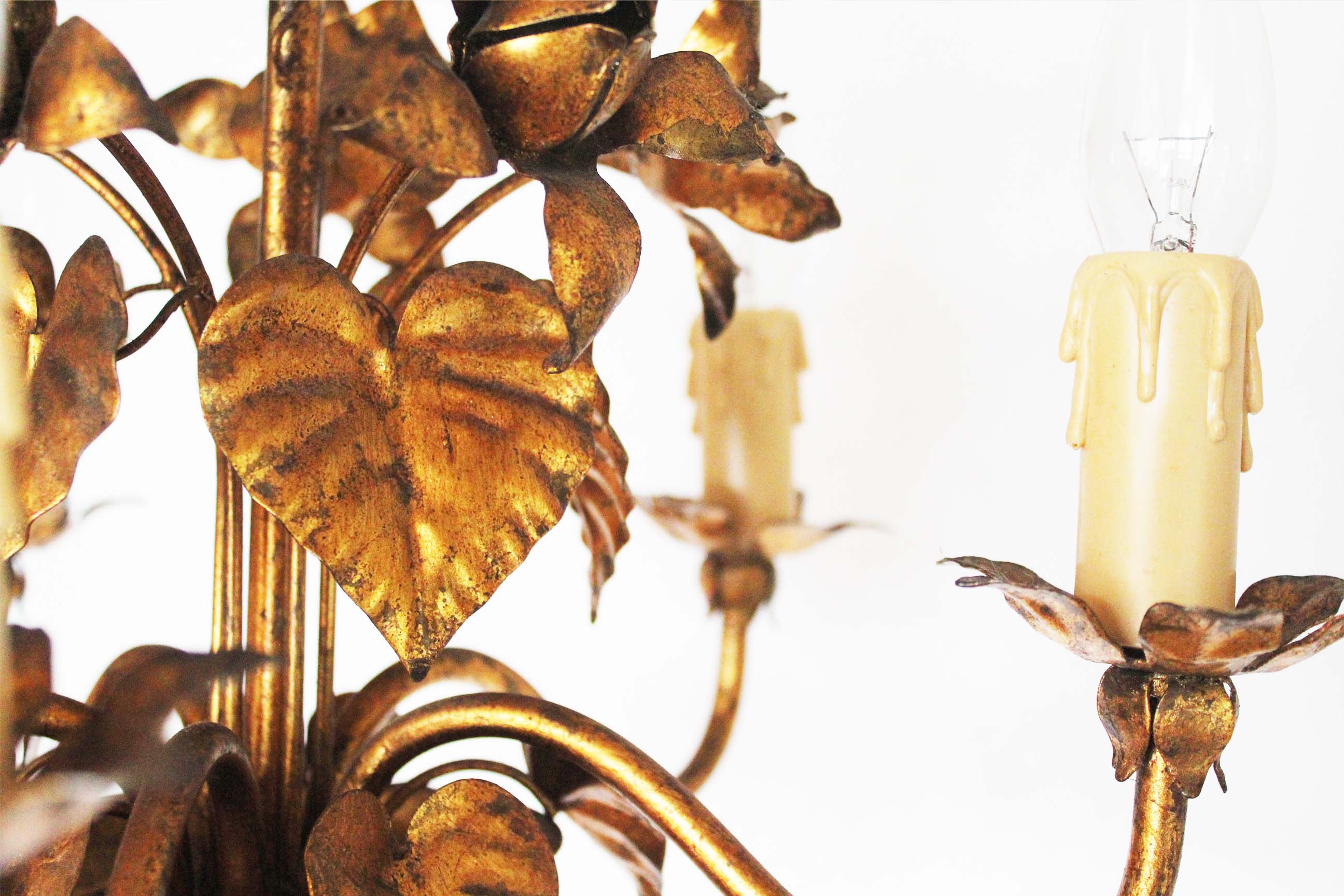 Lustre floral vintage doré par Hans Kögl