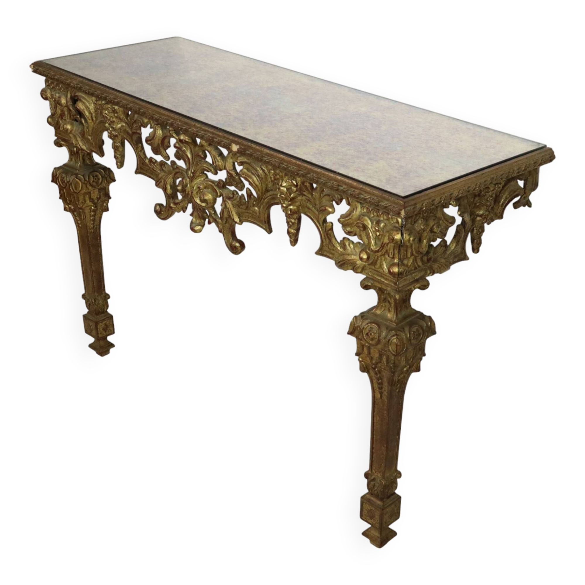 Old Gilded Console Marbled Glass Rococo Style Gold