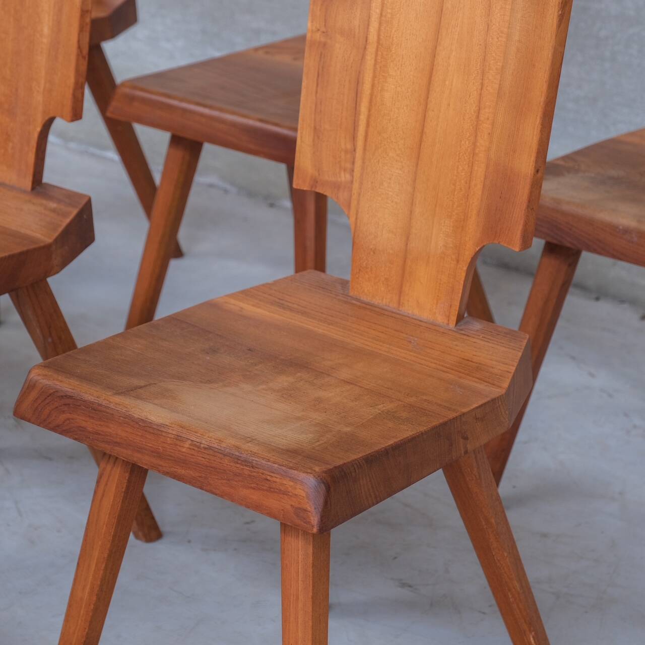 Set of 8 Pierre Chapo S28 Mid-Century French Elm Dining Chairs