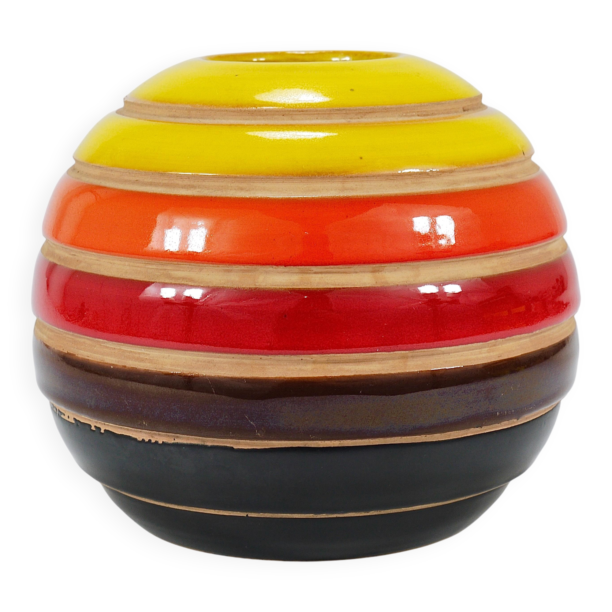 Vase boule en céramique rayé Aldo Londi Bitossi, Italie, 1960s