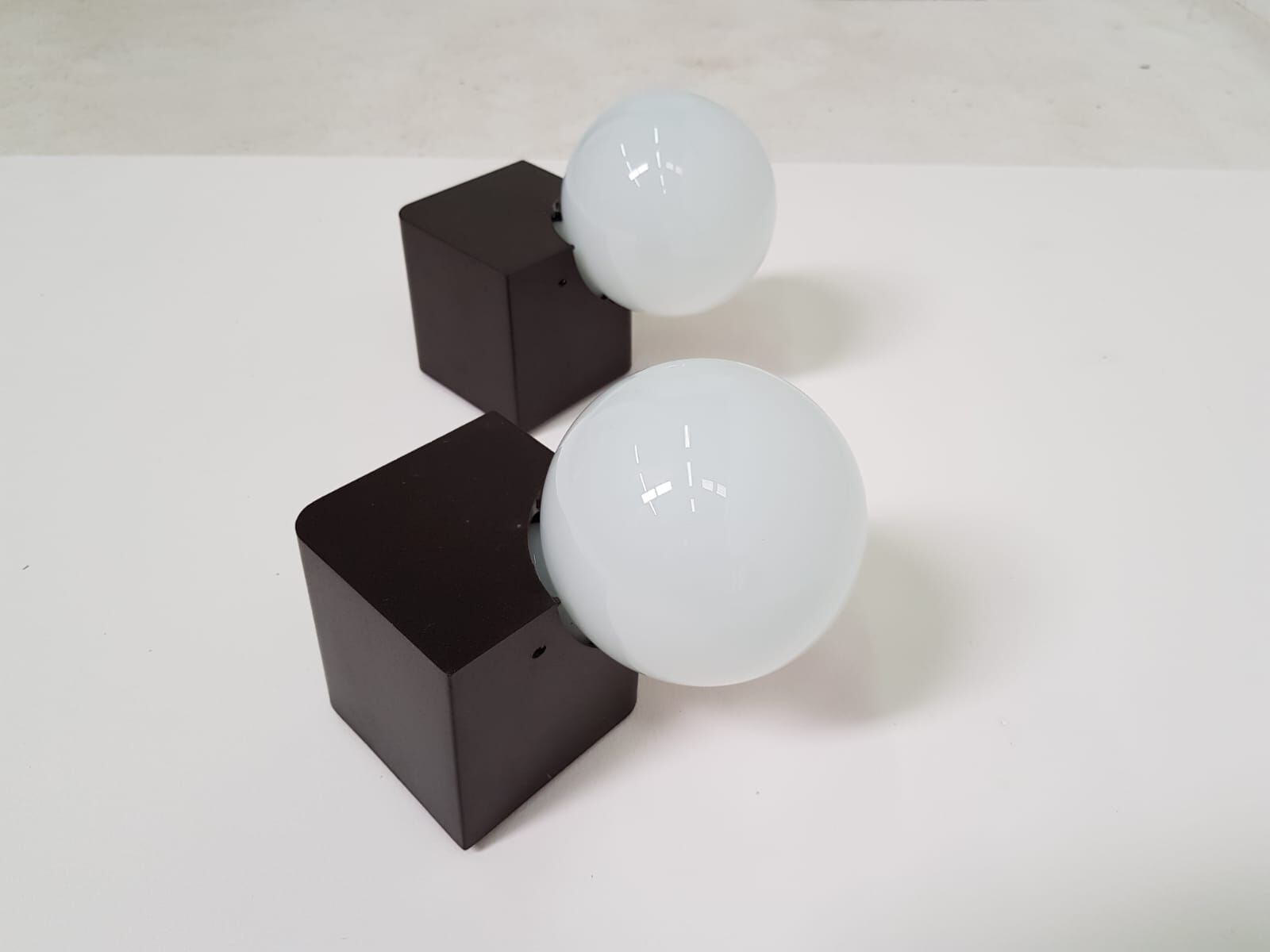 Pair of vintage opalin glass and plastic wall light  from the 1970s