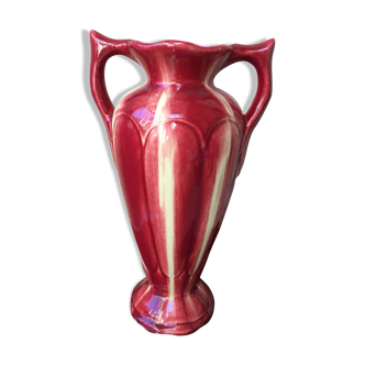 Vase en faïence de Lunéville signé rose et blanc marbré n°G14