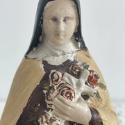 Antique statue of Saint Therese of Lisieux, religious plaster figurine