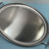 plateau de forme oblong en inox et bois de l'orfèvre Jean Couzon