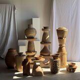 Stool, side table, cylindrical solid mango wood end table.