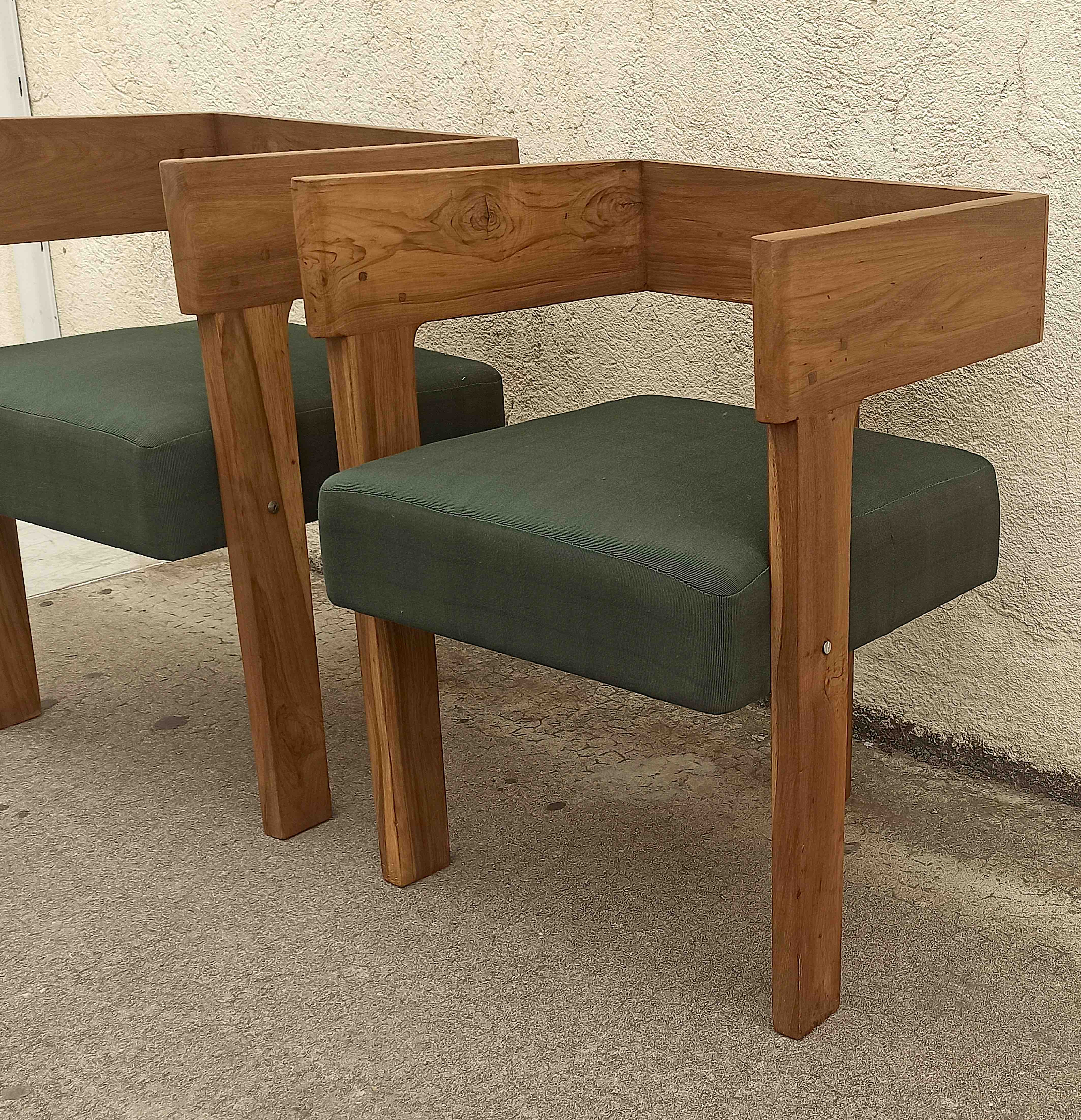 Pair of tripod armchairs ancient solid teak, 60