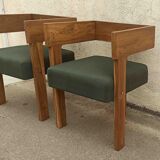 Pair of tripod armchairs ancient solid teak, 60