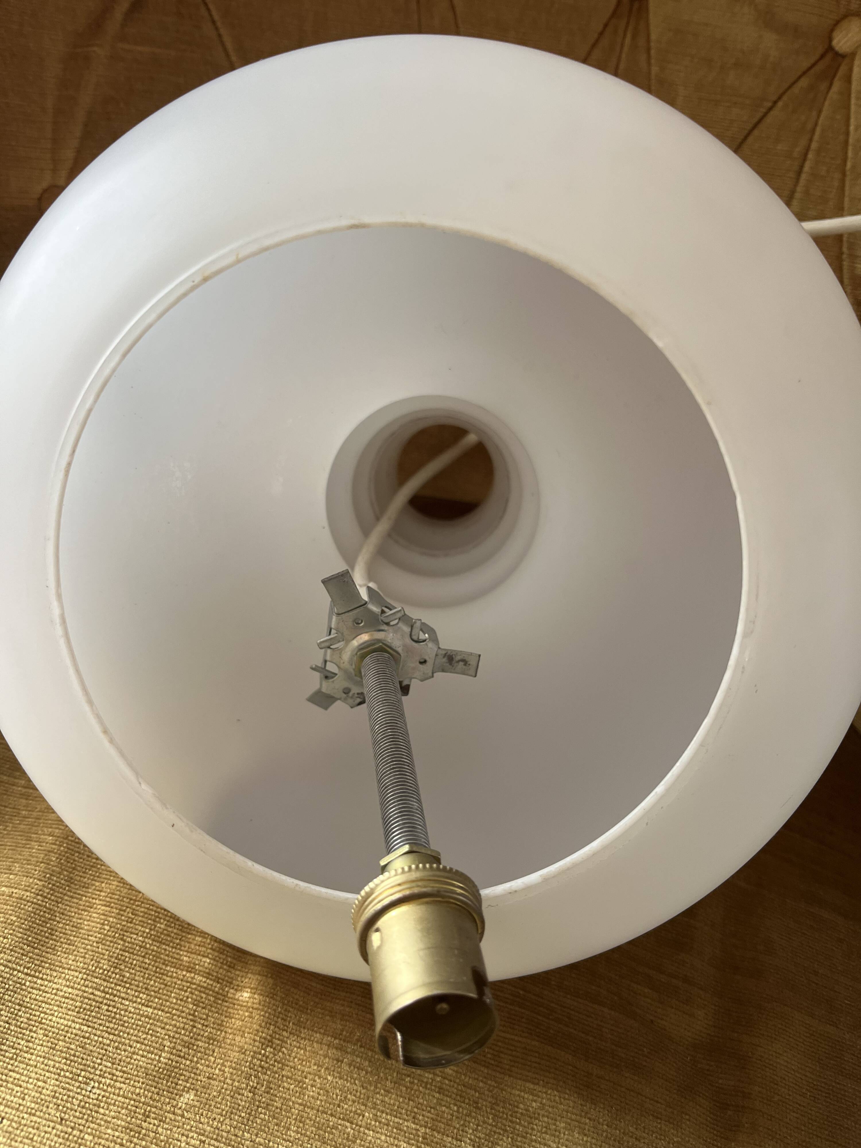 White opaline globe, Space Age ellipse, neck, stacked saucers