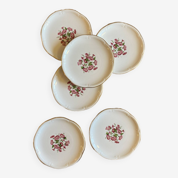 Lot de 6 assiettes à dessert modèles Liserons Roses de Gien