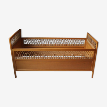 Bed for children from 0 to 3 years wood and rattan vintage