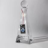 Vintage Murano glass decanter from the 1980s, transparent crystal pyramid with a spherical stopper, Linea 7.