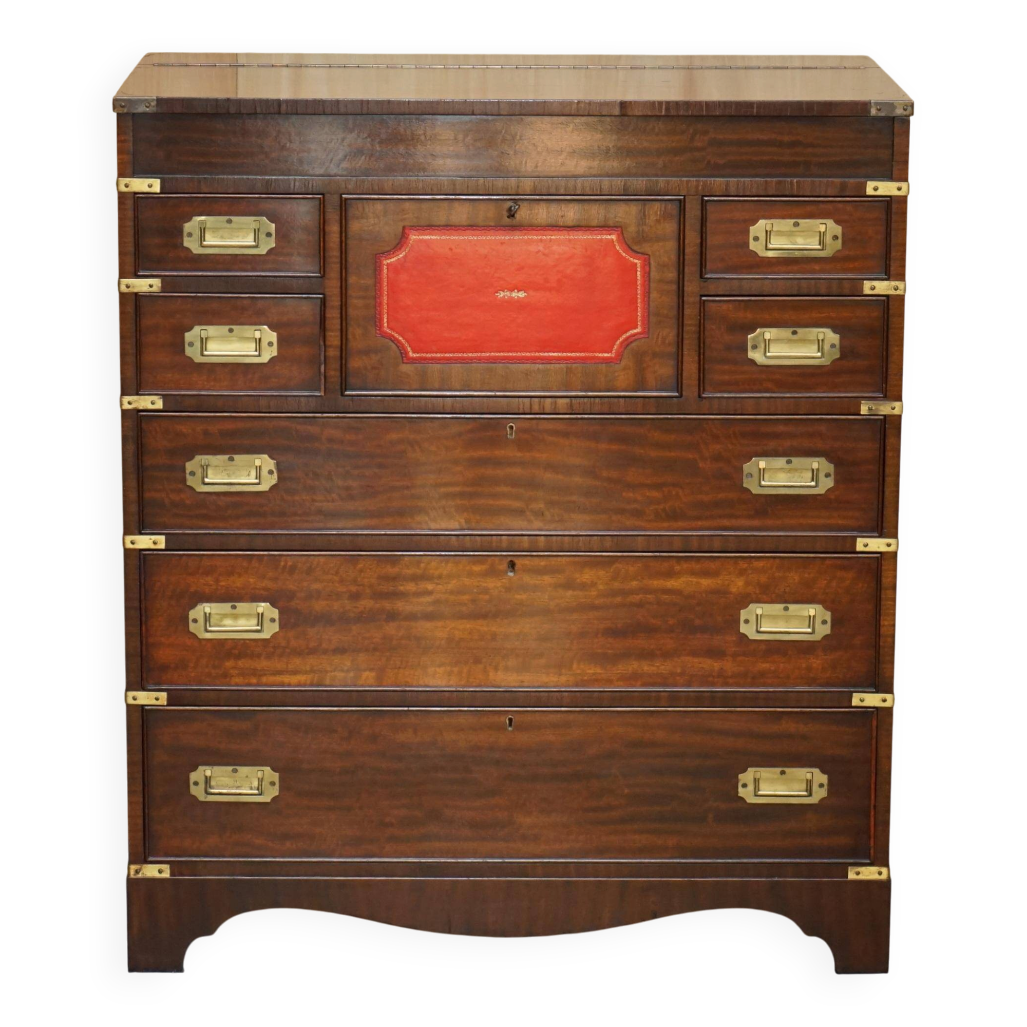 Vintage military commode FINE hardwood, brass and leather.