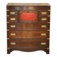 Vintage military commode FINE hardwood, brass and leather.