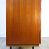 Vintage 1950s teak chest of drawers in metal