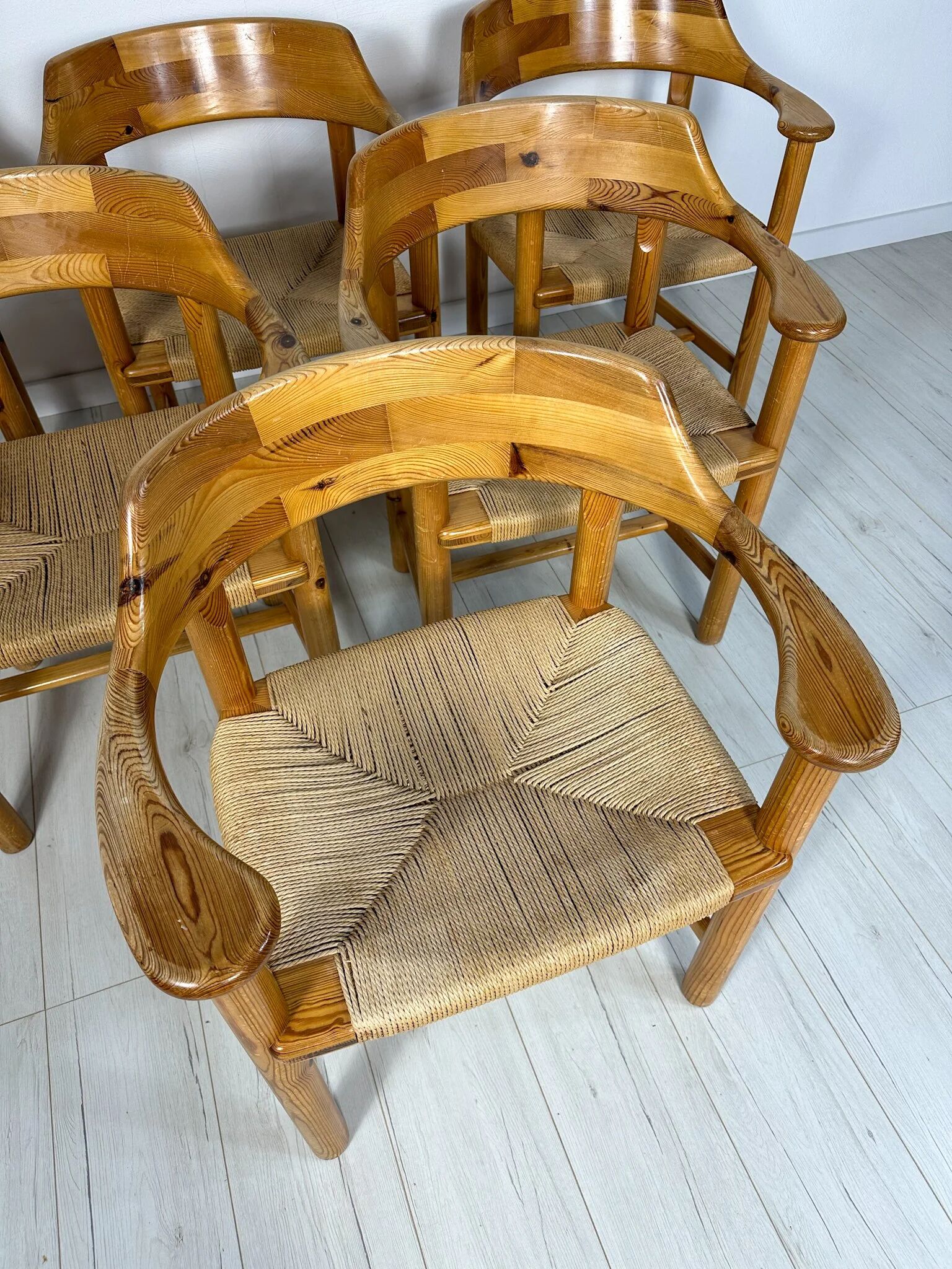 1970s Set of 6 Vintage Pine Dining Armchairs by Rainer Daumiller