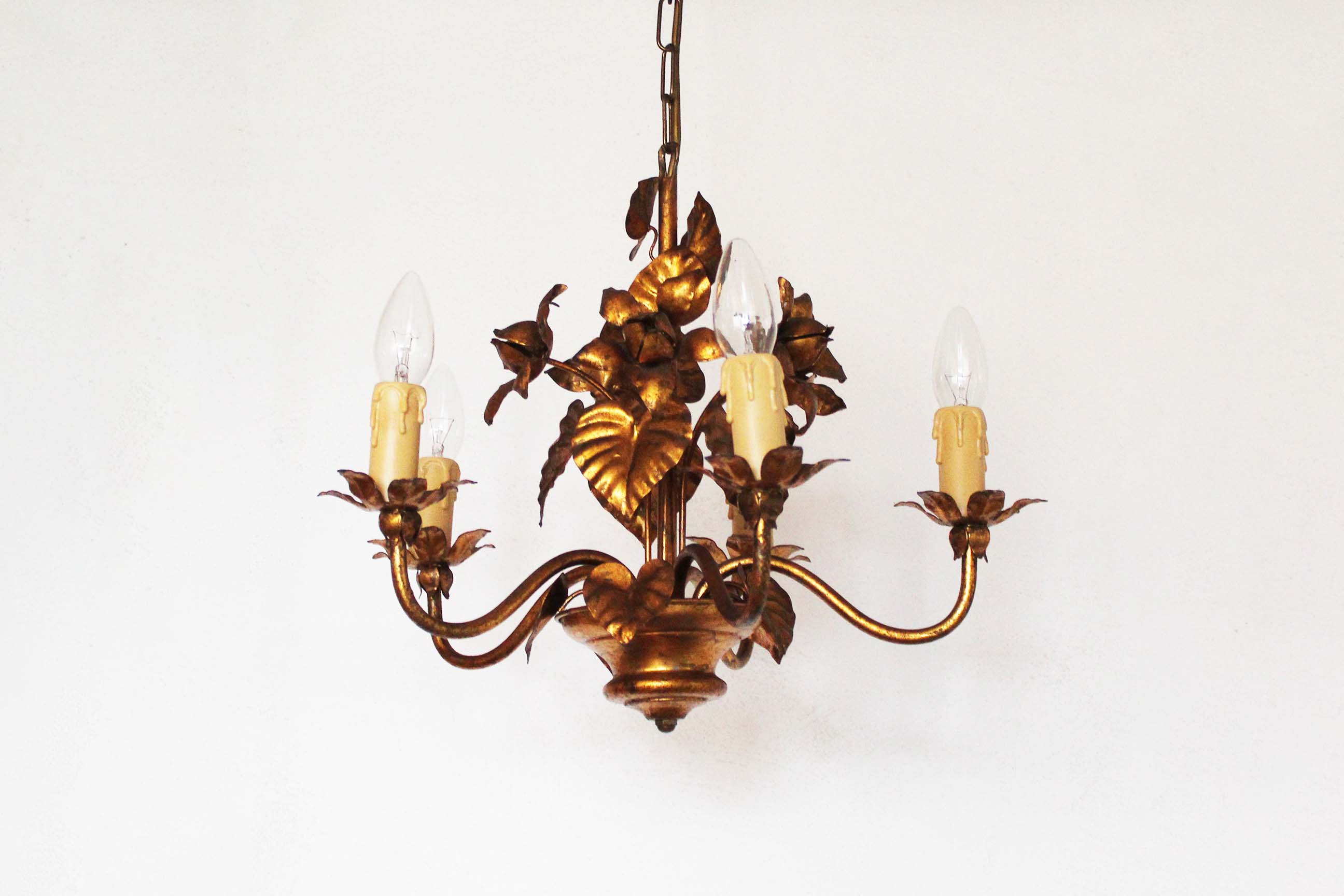 Lustre floral vintage doré par Hans Kögl