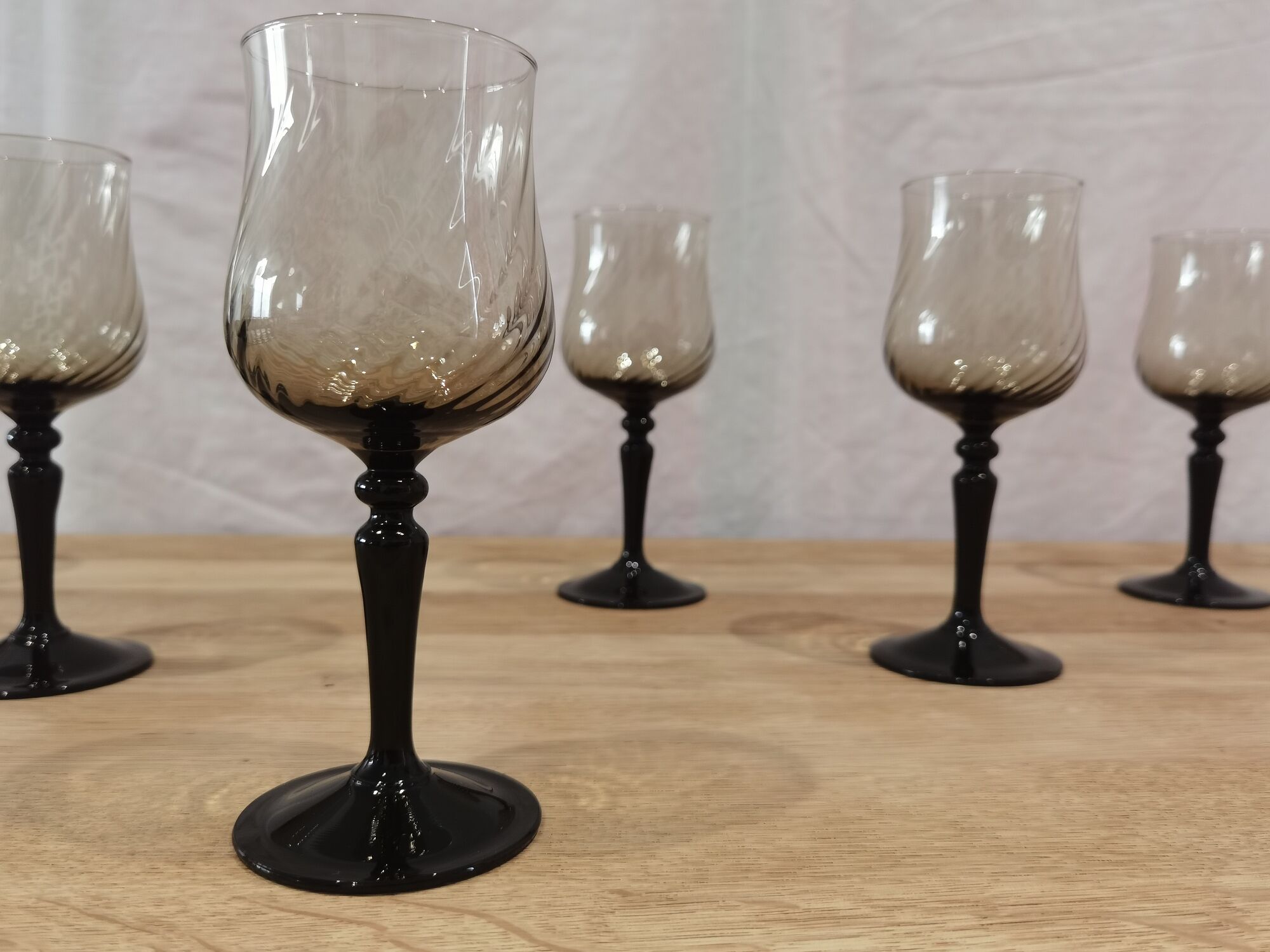 11 vintage black foot smoked twisted water glasses