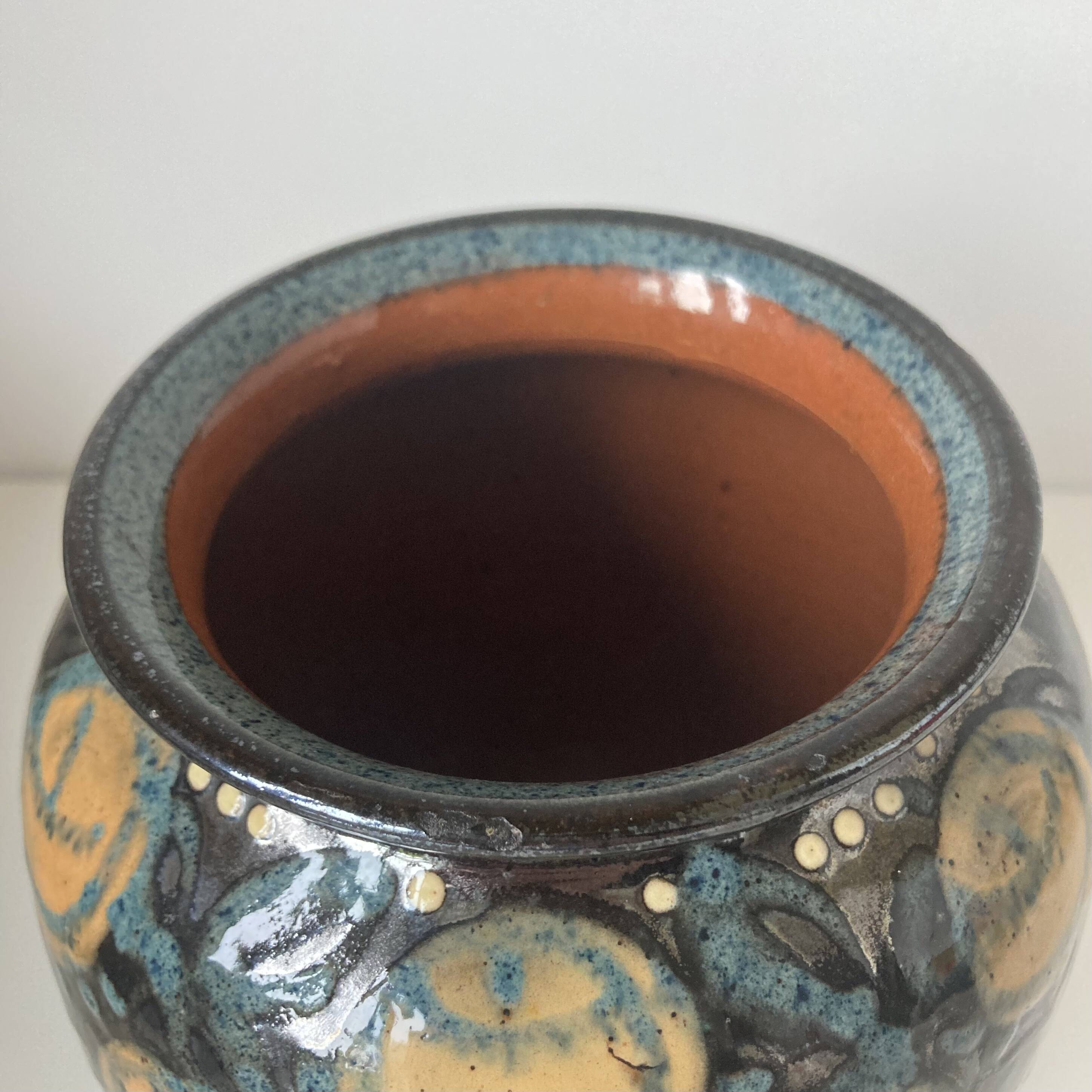 Beautiful ceramic vase with floral decoration by Paul Jacquet dating from the 1930s