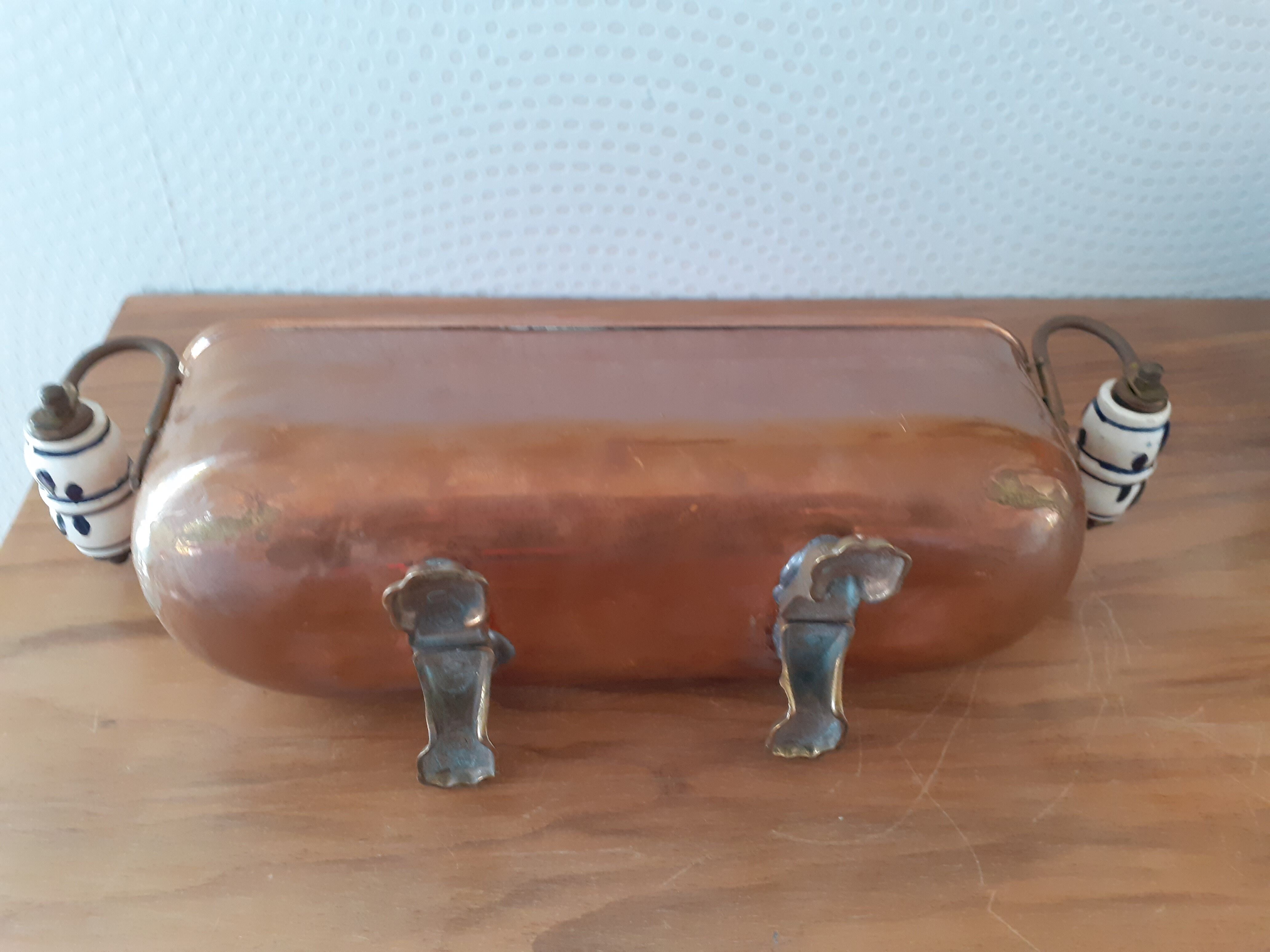 Copper planter porcelain handles