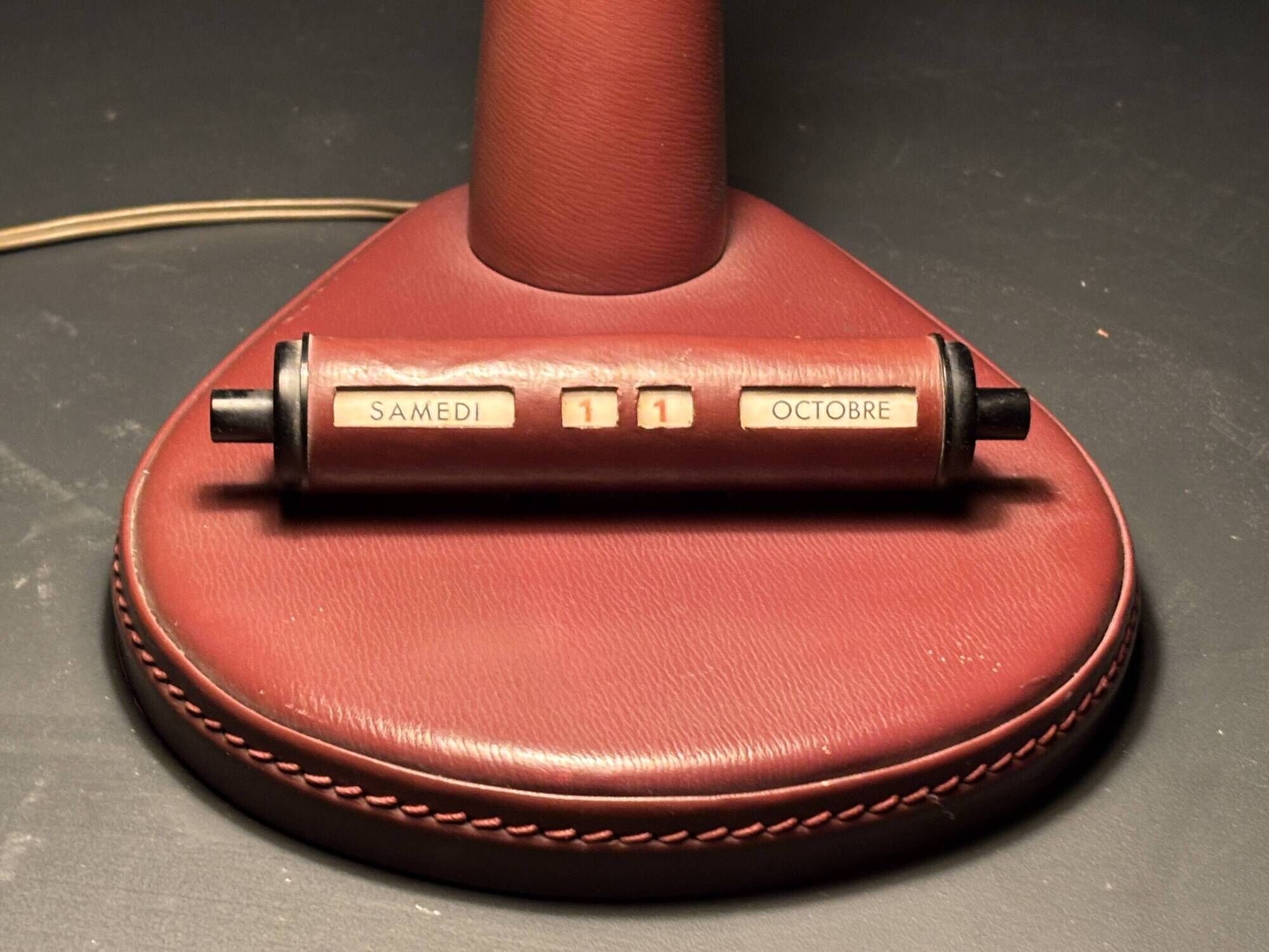Midcentury leather wrapped French desk lamp style of Jacques Adnet, 1950s