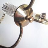 Chandelier 1950, 1960 3 lights gold metal and glass