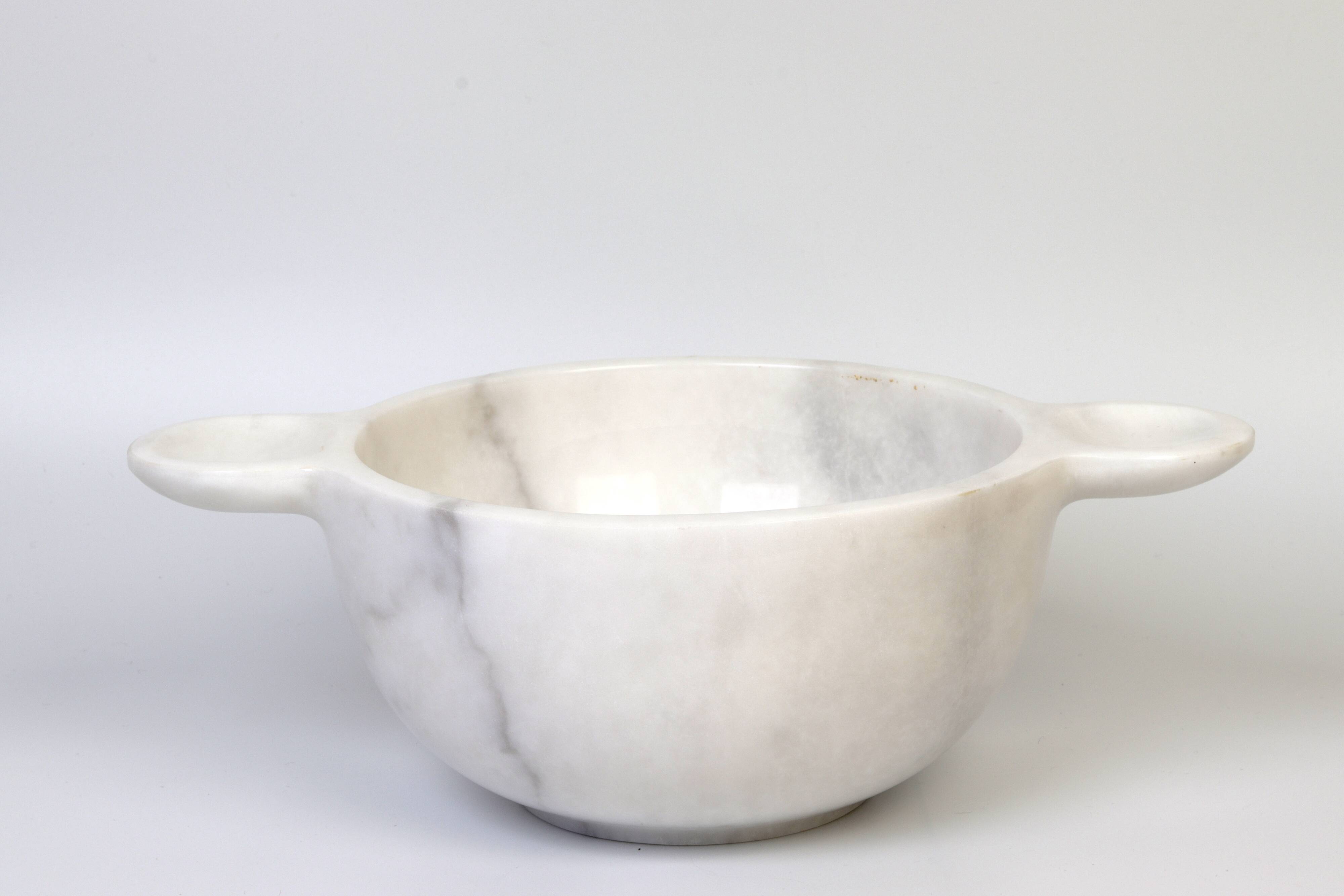 Gabriella – White Natural Marble Bowl with handles  | L 32cm W 20cm H 10cm