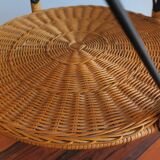 Mid century rattan and iron 2-level coffee or side table, 1960s