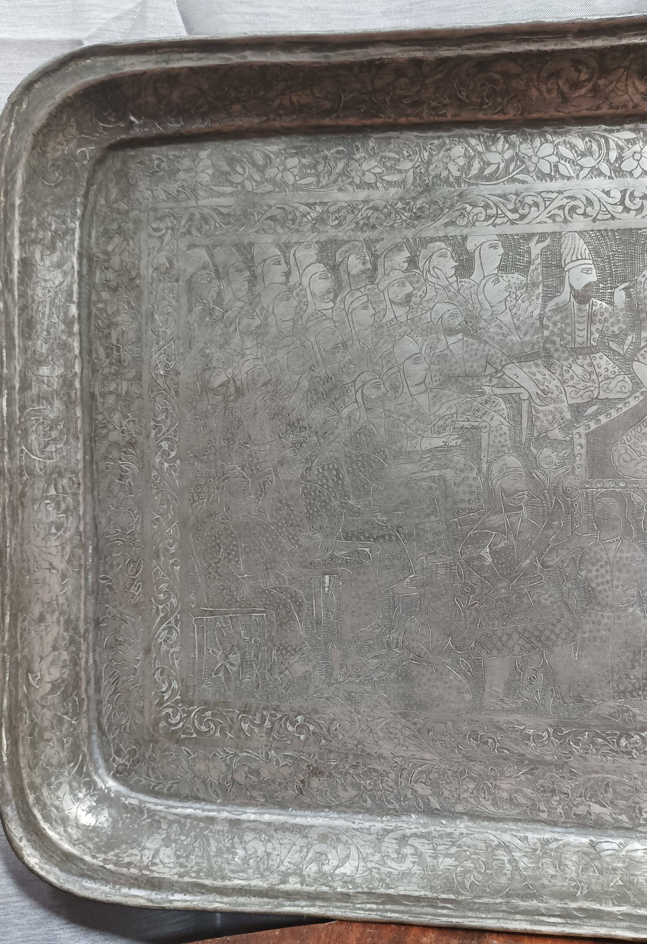 Old Persian tray in silver metal
