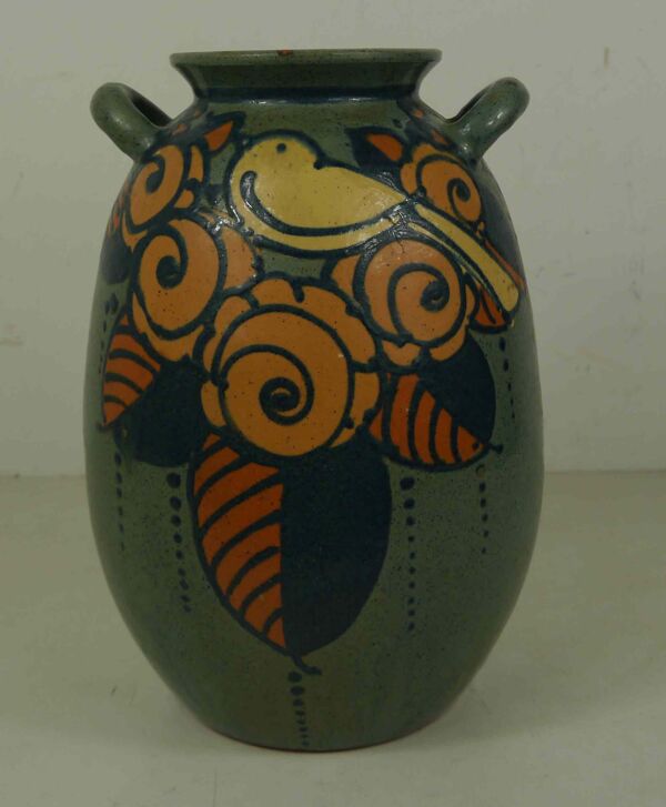 Vase ancien en terre cuite émaillée  art nouveau  « Paul Jacquet »