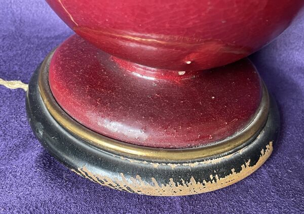 Vase balustre XIXe porcelaine sang de bœuf lampe à poser