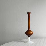 Vintage opaline soliflore vase in two-tone amber and white glass on foot