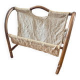 Vintage bamboo and fabric magazine rack