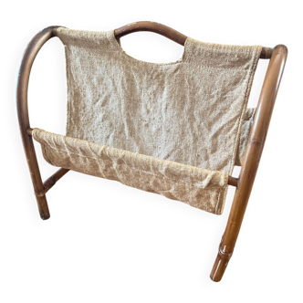 Vintage bamboo and fabric magazine rack