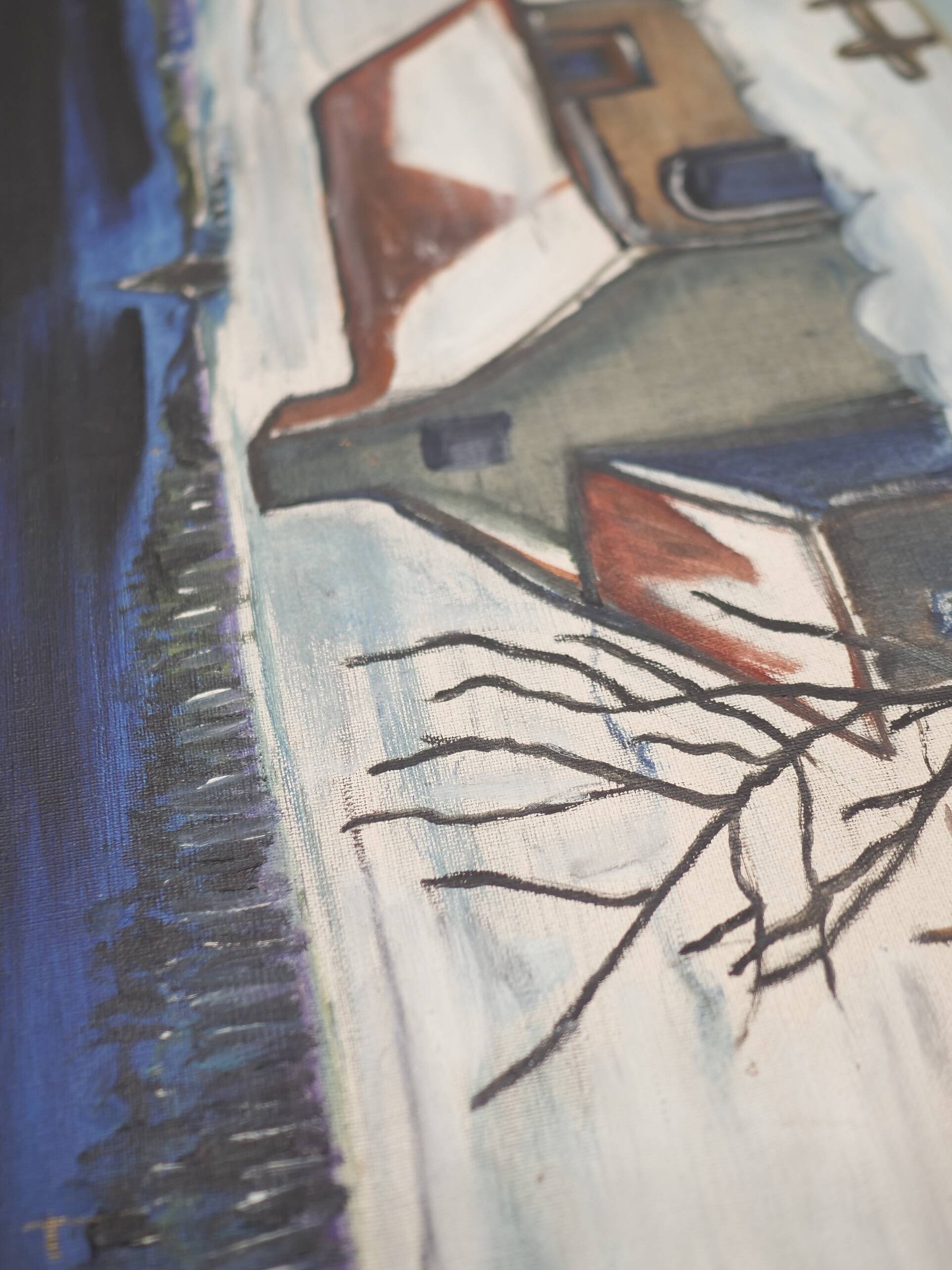 Ancient landscape house in the snow