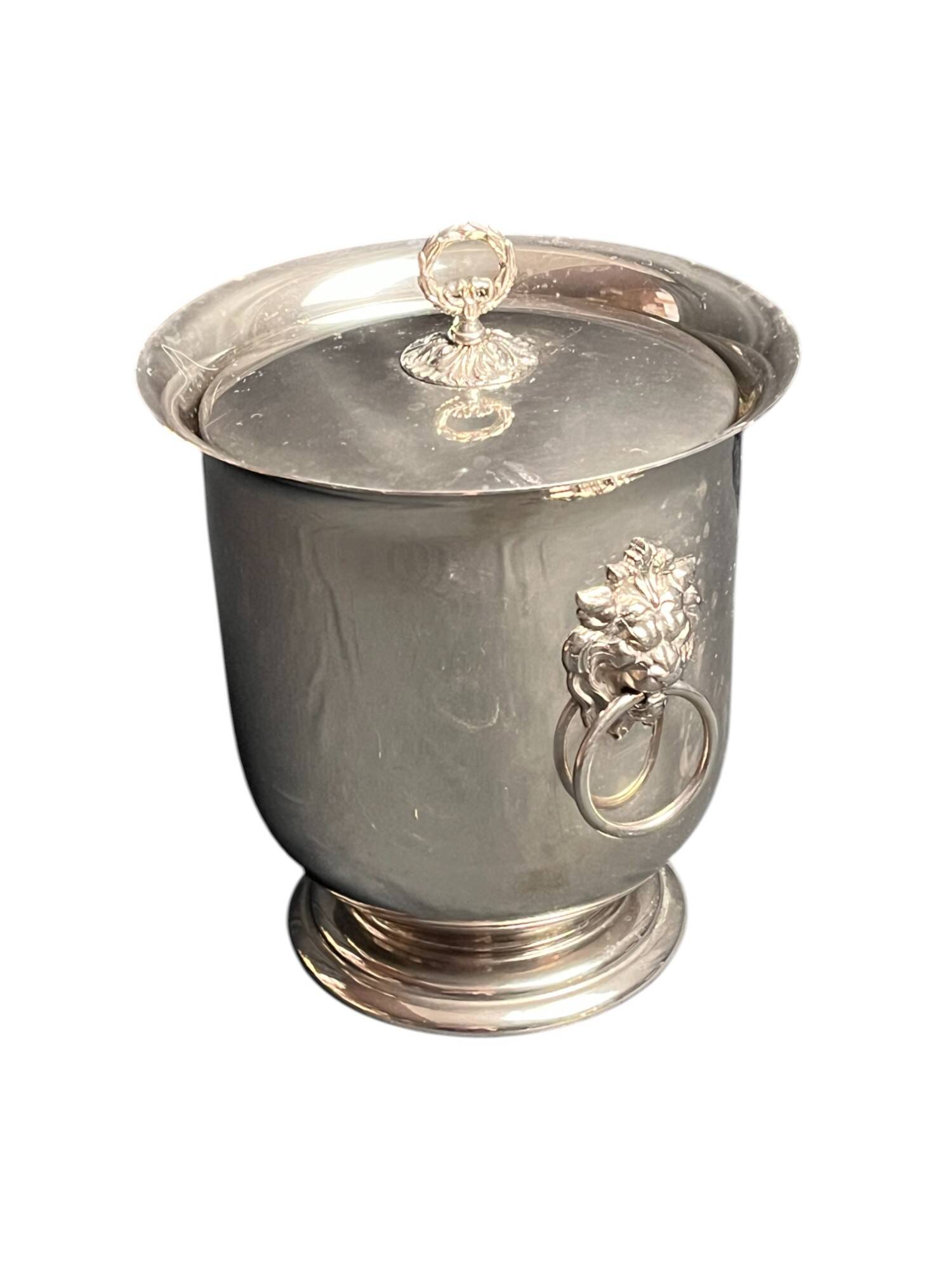 Tableware, Thermid silver metal ice bucket, glass bowl, lion handles X